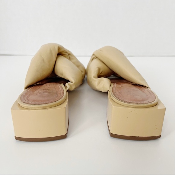 Vicenza Free People Mules Sz 7 Nude Twist Puffy Square Toe Leather Heels Sandals - Picture 5 of 8